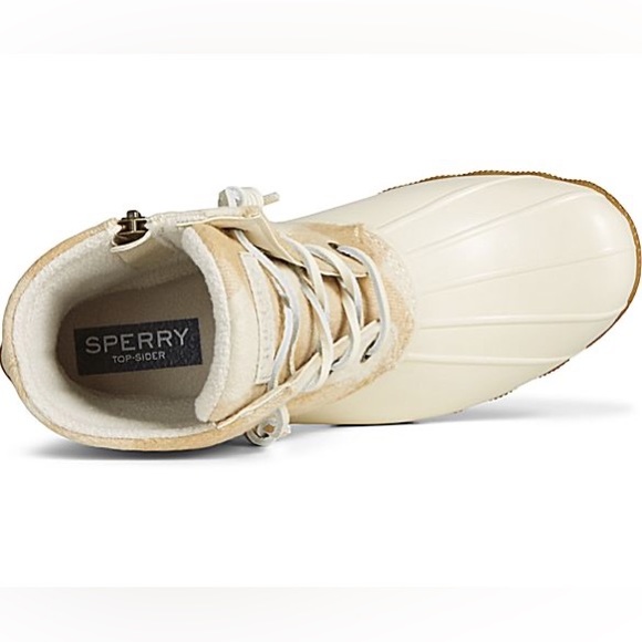 Sperry women’s saltwater Buffalo check duck boot Buffalo plaid wool shaft ivory - Picture 4 of 11